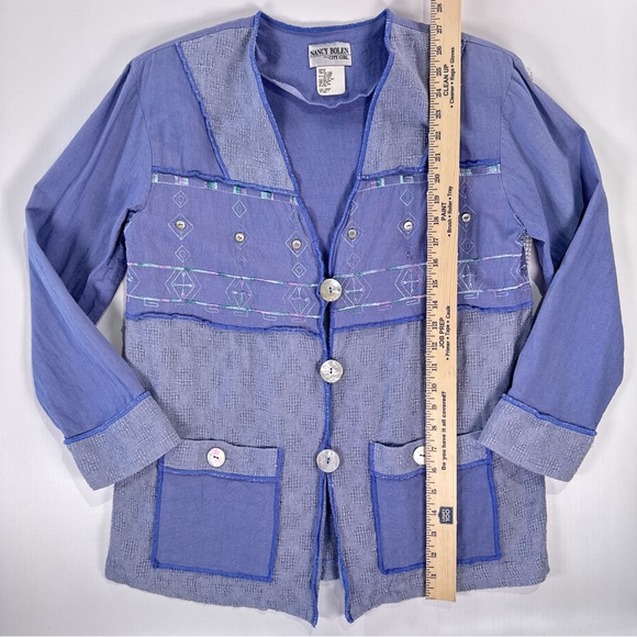 Nancy Bolen Women’s Boho Linen Blend Jacket Blue Small Lagenlook - Picture 9 of 10